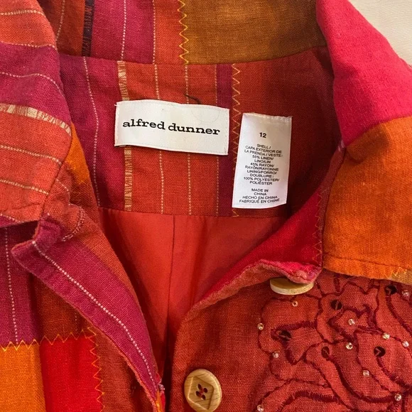 Alfred Dunner Patchwork Embroidered Beaded Vintage Linen Jacket 12 Shacket - Picture 2 of 6